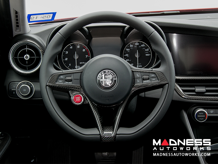 Alfa Romeo Stelvio Steering Wheel Trim - Carbon Fiber - Main Center Trim Piece  - Pre '20 Models